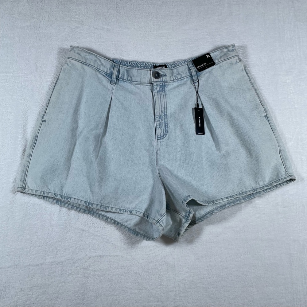 NEW! Express Super High Rise Denim Shorts Womens XL 100% COTTON Elastic Back NWT